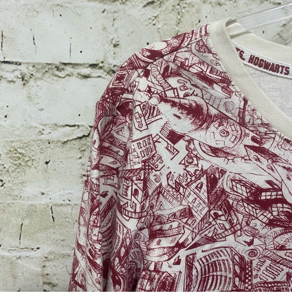 Harry Potter Hogwarts Sketch Red White Cinch Waist SweatShirt - Picture 4 of 7